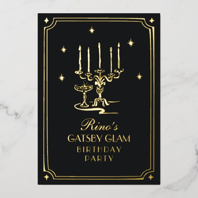 Art Deco Elegant Black Gold 20s Classic Foil Invitation (Front)