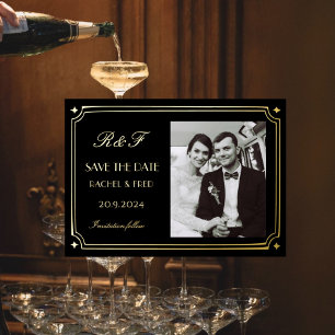 Art Deco Elegant Black Gold 20s Classic  Foil Invitation