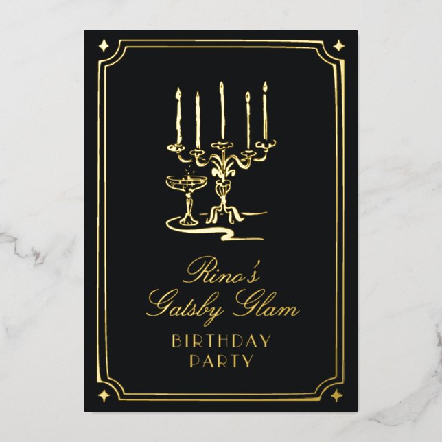 Art Deco Elegant Black Gold 20s Classic Wedding Foil Invitation (Front)