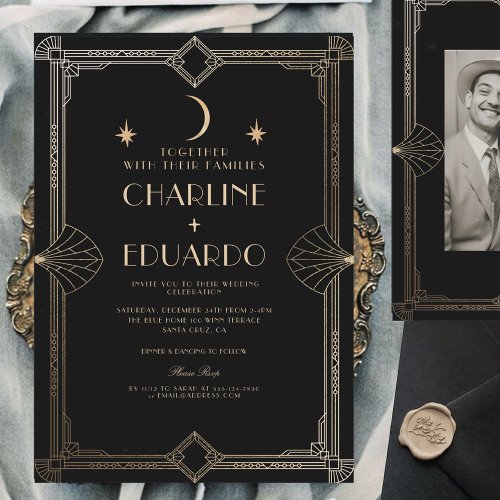 Art Deco Elegant Black Gold 20s Classic Wedding Invitation