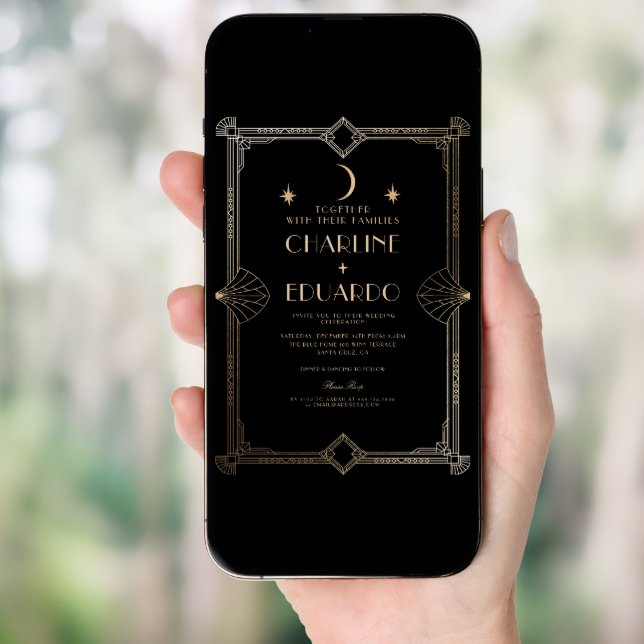 Art Deco Elegant Black Gold 20s Classic Wedding Invitation (Front Digital)