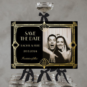 Art Deco Elegant Black Gold 20s save the date Foil Invitation