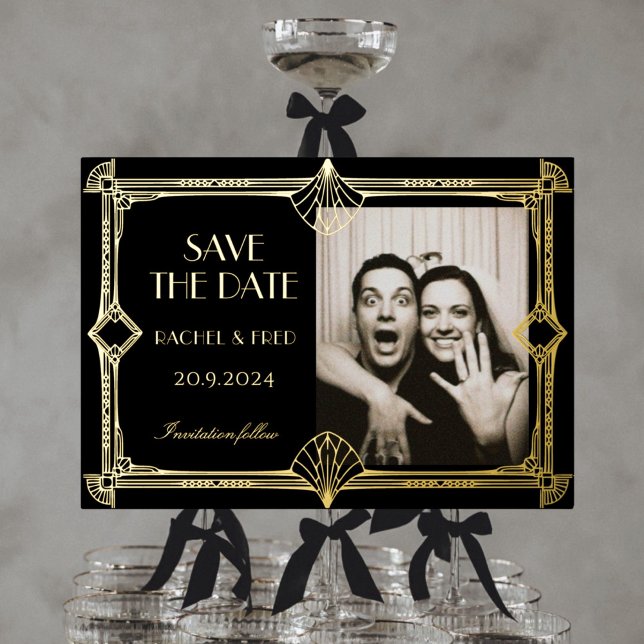 Art Deco Elegant Black Gold 20s save the date Foil Invitation (Creator Uploaded)