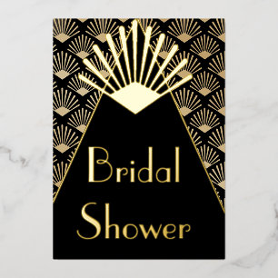 Art Deco Elegant Black Gold Bridal Shower Foil Invitation