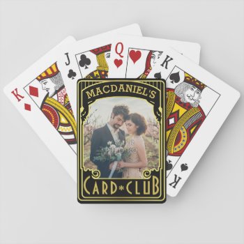 Art Deco Elegant Black Gold Club Custom Photo Name Playing Cards by PictureCollage at Zazzle