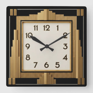 Art Deco Elegant Black Square Wall Clock