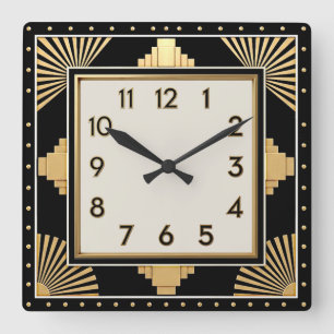 Art Deco Elegant Black Square Wall Clock