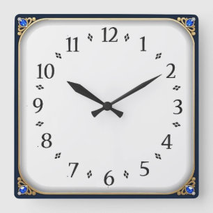 Art Deco Elegant Blue Square Wall Clock