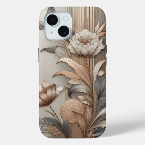Art Deco Elegant Botanicals and Geometric Luxury iPhone 15 Case