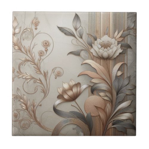 Art Deco Elegant Botanicals and Geometric Luxury Ceramic Tile