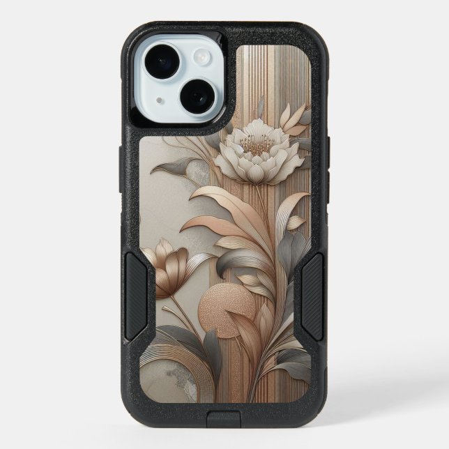 Art Deco: Elegant Botanicals and Geometric Luxury iPhone 15 Case (Back)