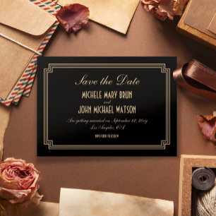 Art Deco Elegant Classic Black Gold Save the Date