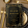 Art Deco Elegant Classic Gold Frame Black Wedding Invitation
