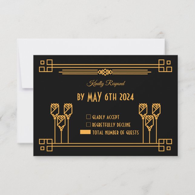 Art Deco Elegant Classic Wedding RSVP Card (Front)
