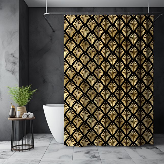 Art Deco Elegant Fan Pattern Black Gold Shower Curtain (Creator Uploaded)