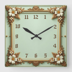 Art Deco Elegant Flower Square Wall Clock