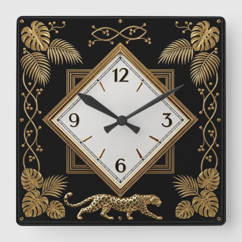 Art Deco elegant gold and black Square Wall Clock