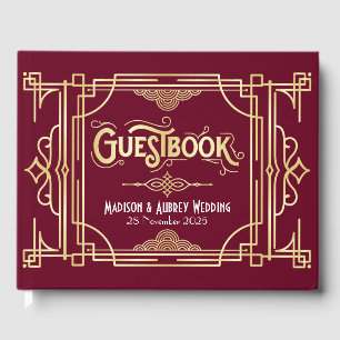 Art Deco Elegant Gold Burgundy Gatsby Wedding Guest Book