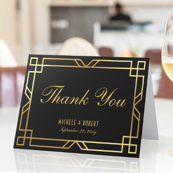 Art Deco Elegant Gold Frame Black Thank You Card by pinkpinetree at Zazzle