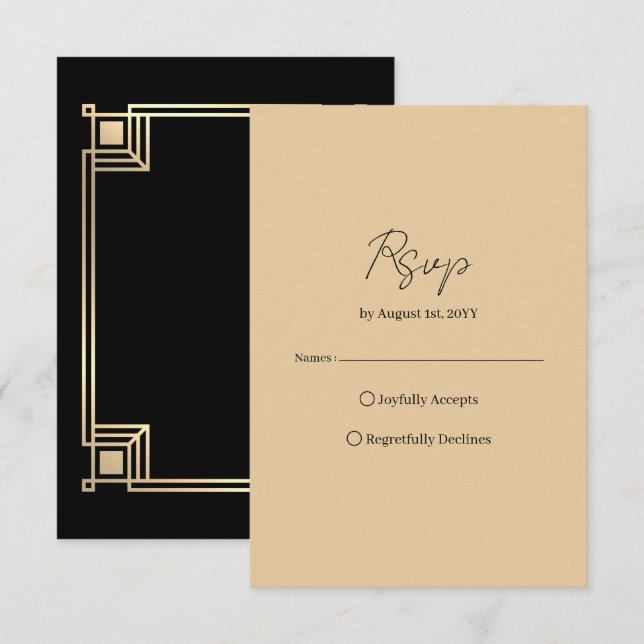 Art Deco Elegant Gold Frame RSVP Card (Front/Back)