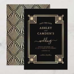 Art Deco Elegant Gold Frame Wedding Save The Date