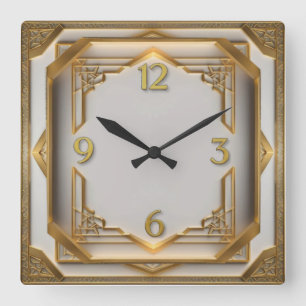 Art Deco Elegant Gold Square Wall Clock