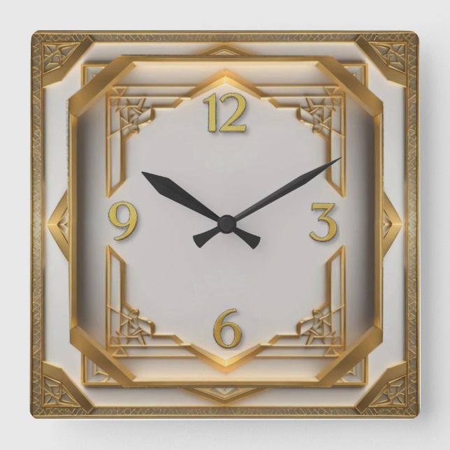 Art Deco Elegant Gold Square Wall Clock (Front)