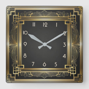 Art Deco Elegant Gold Square Wall Clock