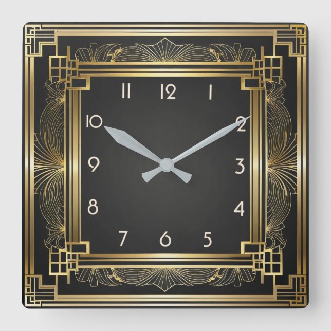 Art Deco Elegant Gold Square Wall Clock (Front)