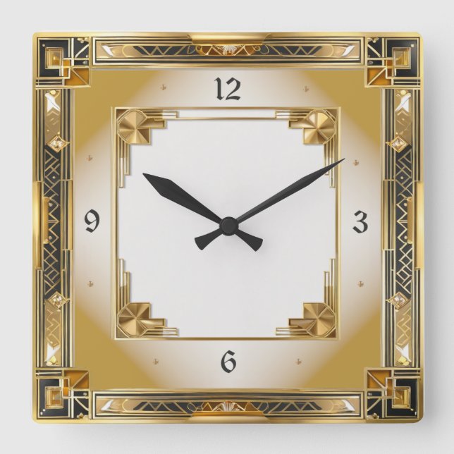 Art Deco Elegant Gold Square Wall Clock (Front)