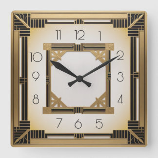 Art Deco Elegant Gold Square Wall Clock
