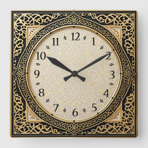 Art Deco Elegant Gold Square Wall Clock