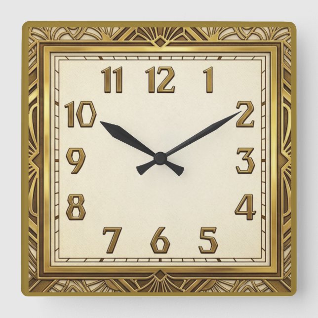 Art Deco Elegant Gold Square Wall Clock (Front)
