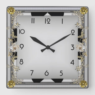 Art Deco Elegant Gray Square Wall Clock