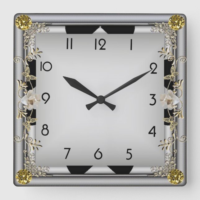 Art Deco Elegant Gray Square Wall Clock (Front)