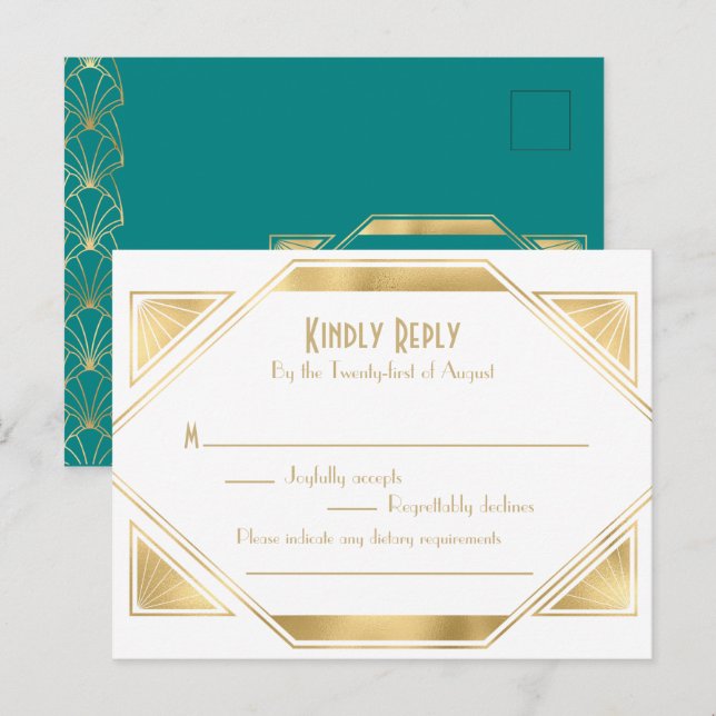 Art Deco elegant Great Gatsby RSVP Invitation Post (Front/Back)