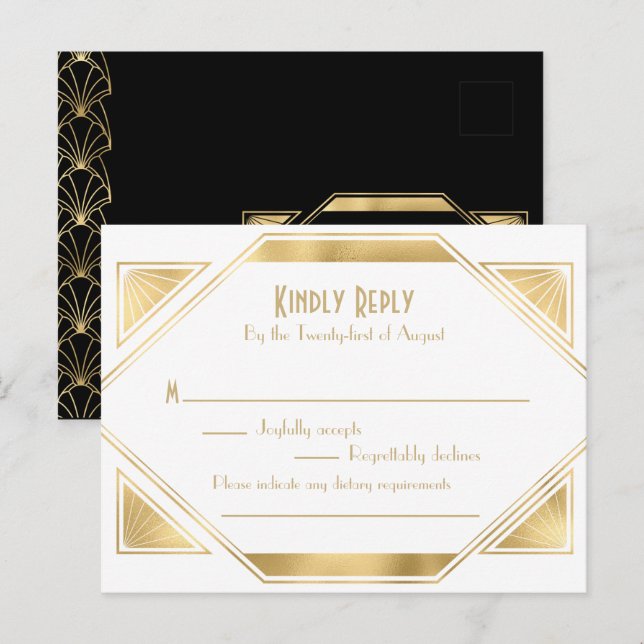 Art Deco elegant Great Gatsby RSVP Invitation Post Postcard (Front/Back)
