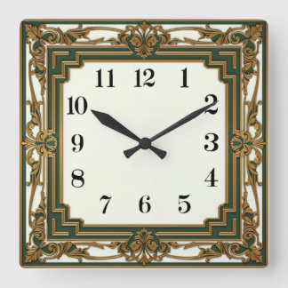 Art Deco Elegant Green Square Wall Clock