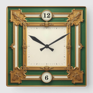 Art Deco Elegant Green Square Wall Clock
