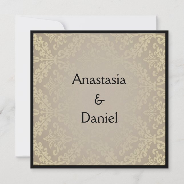 Art Deco elegant greish damask wedding invitation (Front)