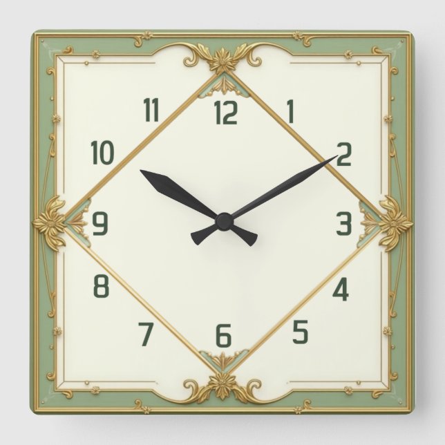 Art Deco Elegant Mint Square Wall Clock (Front)