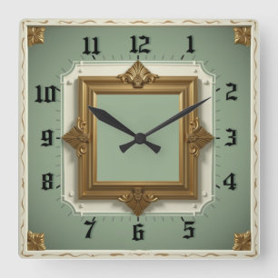 Art Deco Elegant Mint Square Wall Clock