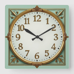Art Deco Elegant Mint Square Wall Clock
