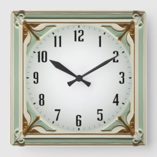 Art Deco Elegant Mint Square Wall Clock