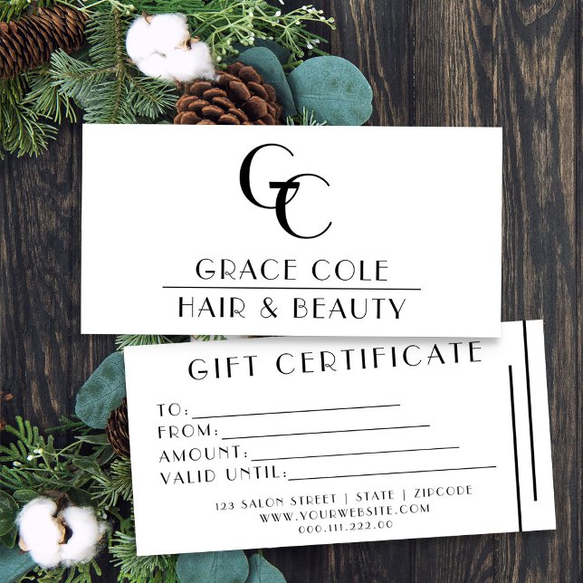 Art Deco Elegant Mono Business Gift Certificate (Logo branded christmas gift certificates by Busy Business Bee)