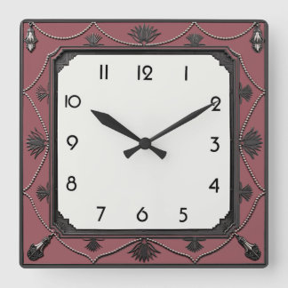 Art Deco Elegant Pink Square Wall Clock
