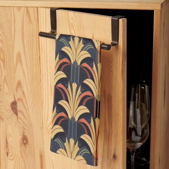 Art Deco Elegant Red Gold Black Kitchen Towel (Thirds Fold)