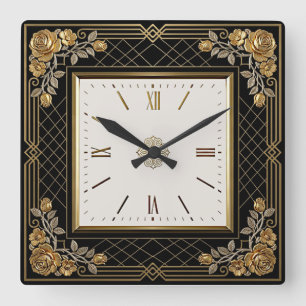 Art Deco Elegant Rose Square Wall Clock