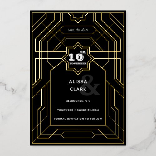 Art Deco Elegant Save The Date Foil Invitation