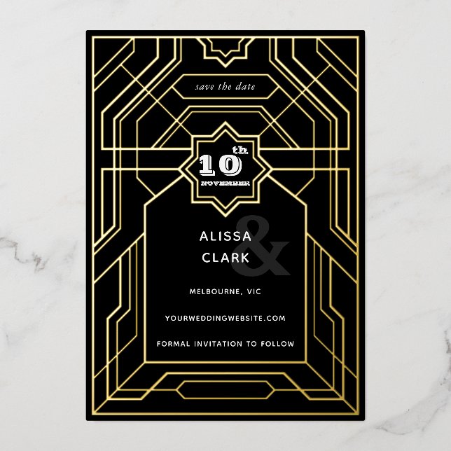 Art Deco Elegant Save The Date Foil Invitation (Front)